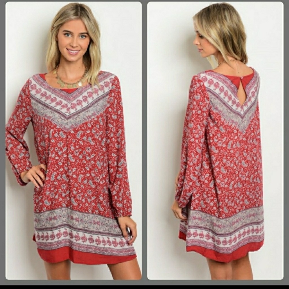 RED/GRAY AND CUTE TASSELS AND LACE DRESS!